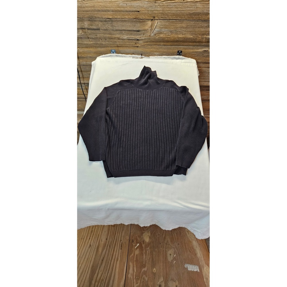 Eddie Bauer Mens Black Ribbed Turtleneck Sweater 100% Cotton Made in UK Large